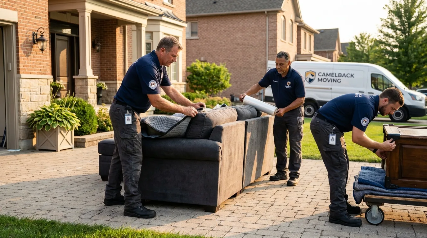 Large estate moving crew wrapping furniture in Alma, KS